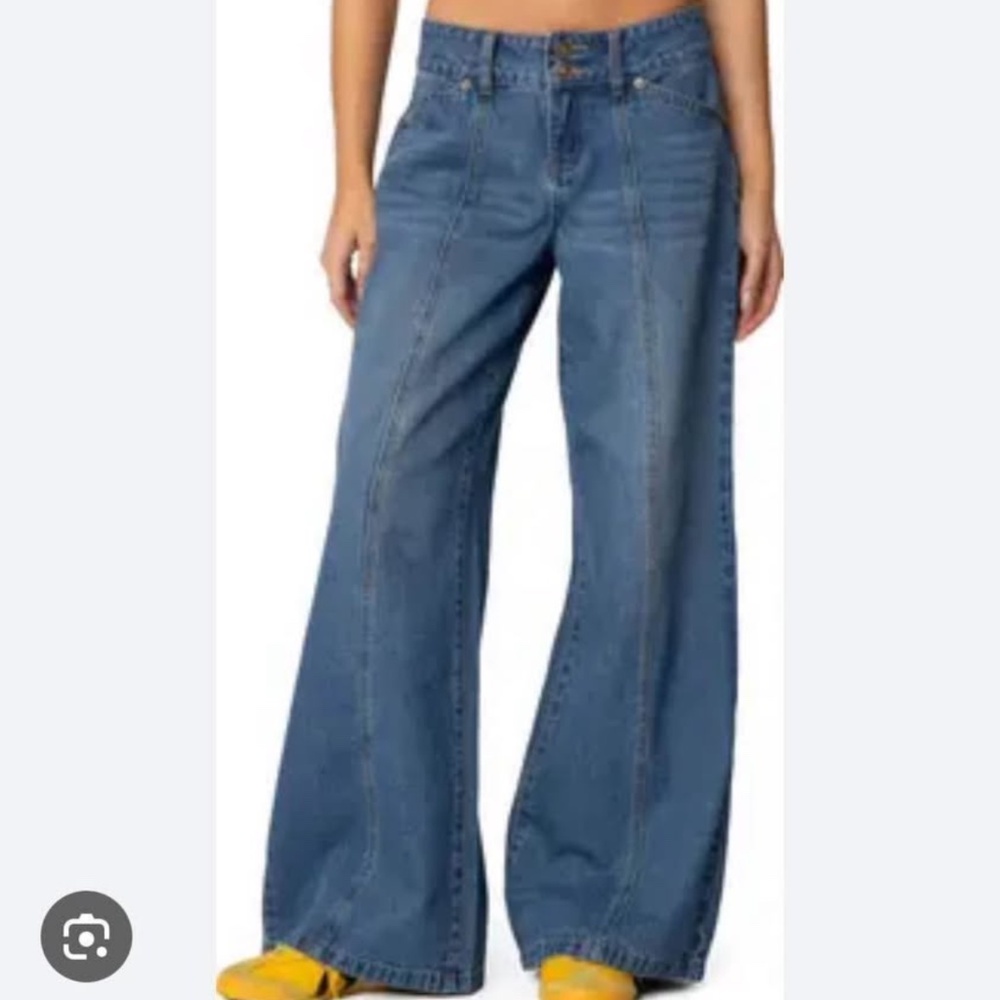 EDIKTED Charlie Seamed Low Rise Wide Leg Jeans XS